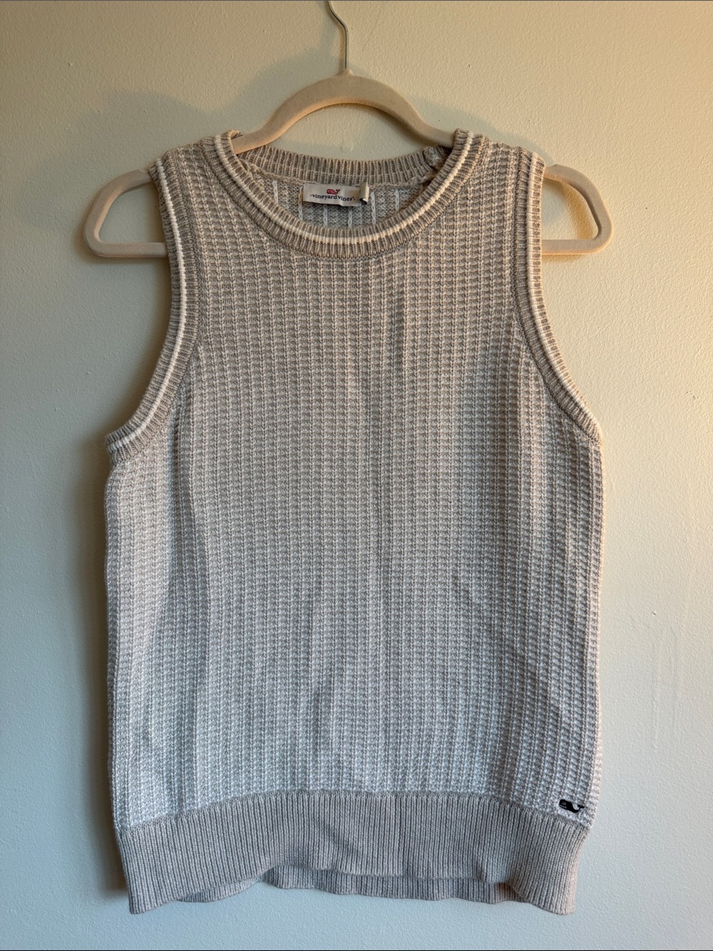 Vineyard Vines Cream Waffle-Knit Crewneck Sweater Vest